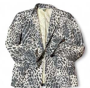 Austin Reed London-New York Gray and White Leopard Animal Print Cotton Blend Bla